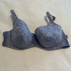 Blue/white lace look Cacique bra size 46D. Has been washed but not worn.